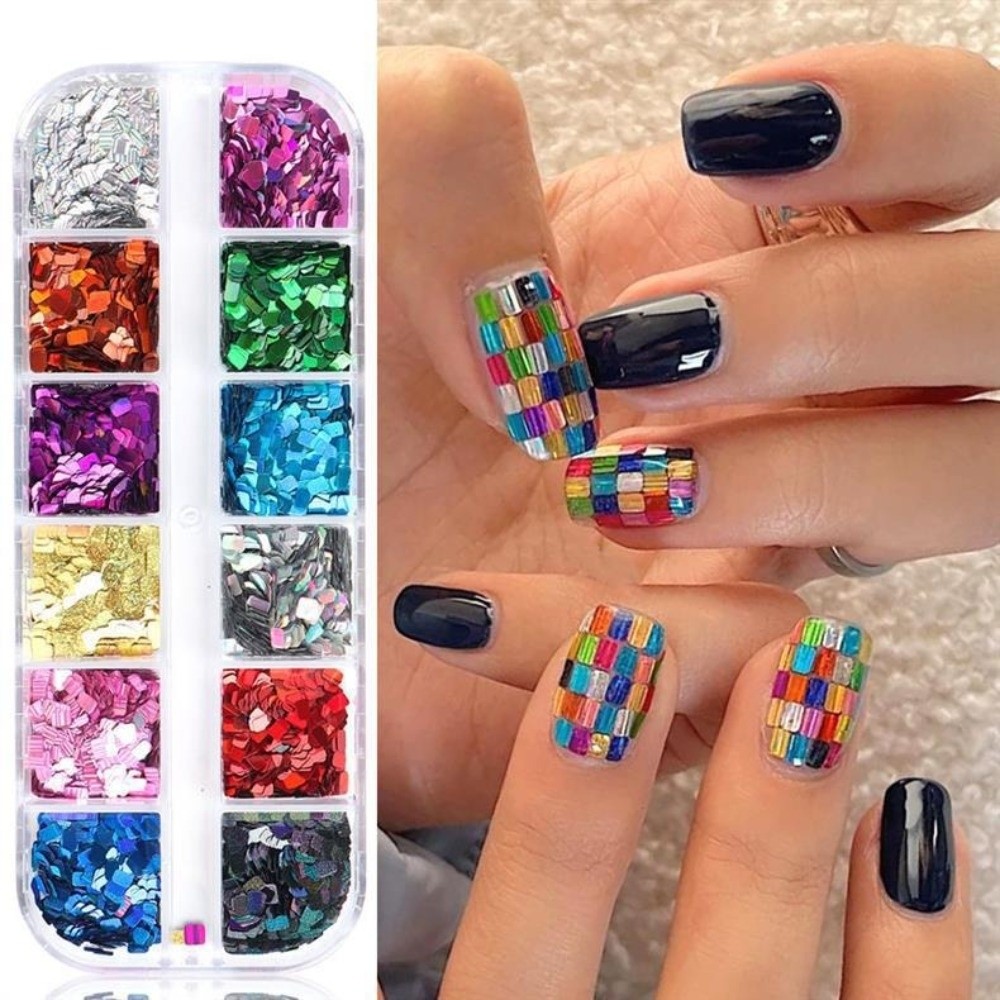 12-Grid Nail Art Sequins Laser - Tech Accessories Box ulasan dan harga