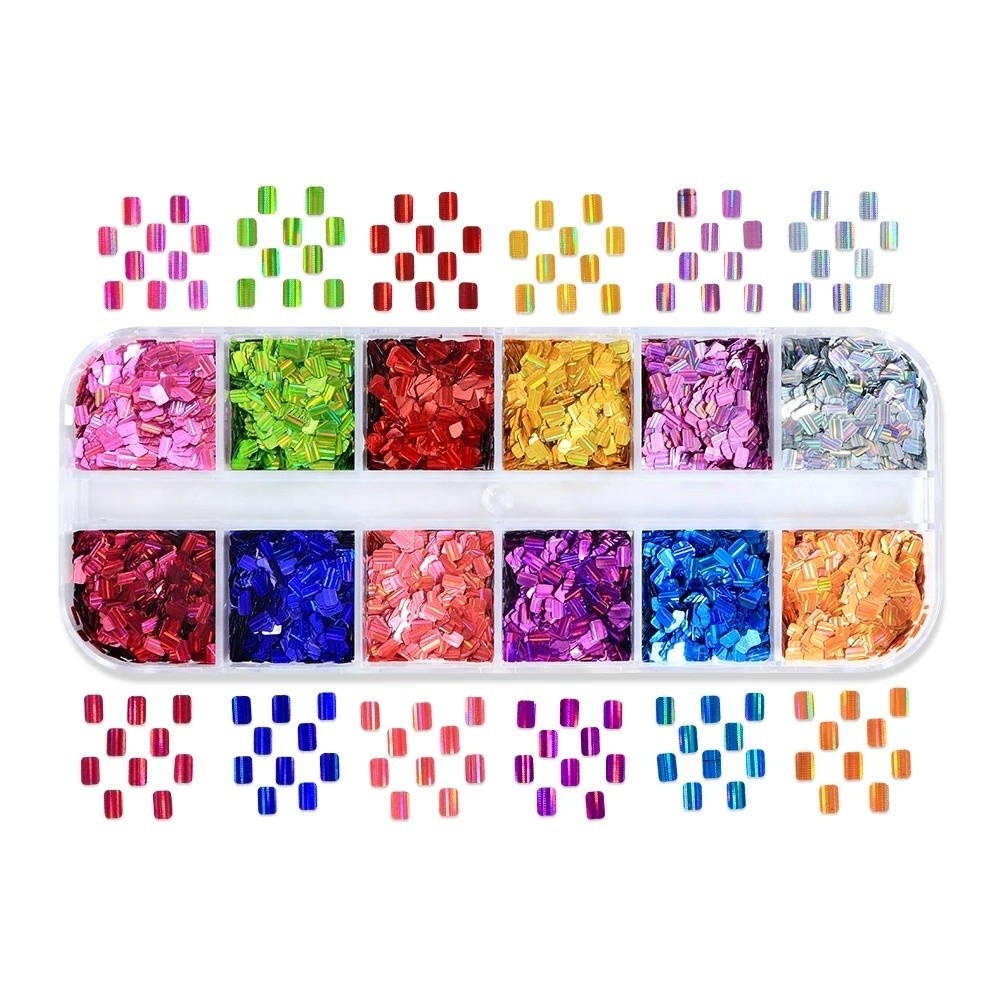 12-Grid Nail Art Sequins Laser - Tech Accessories Box ulasan dan harga